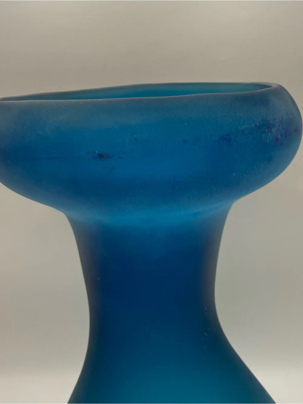Vintage Frosted Turquoise Blue Art Glass Vase Hand Blown Abstract Form MCM 9
